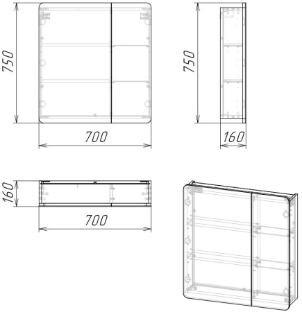 Зеркало-шкаф для ванной Grossman ТАЛИС-70 см бетон пайн